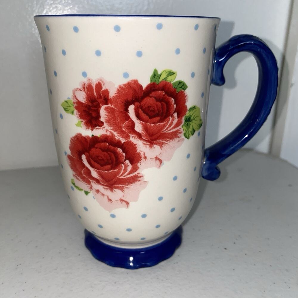 Pioneer Woman Large Rose Floral Latte Coffee Tea Ceramic Cup Mug